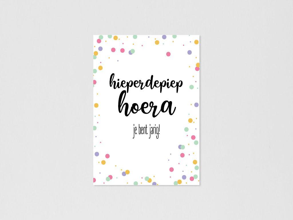 Ansichtkaart - Hieperdepiep hoera pastel